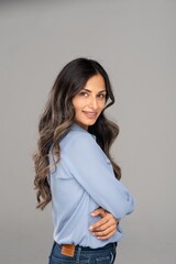 Studio headshot of beautiful Asian Indian woman.