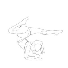 The girl does yoga in an inverted pose asana. Drawing with one line on a white background.