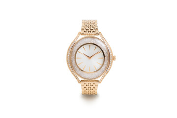 Luxury watch isolated on white background. With clipping path. Gold and dimond watch. Women watch. Female watch.