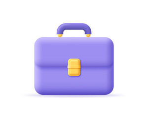 Briefcase or schoolbag 3d icon. Render brief case for business, finance, education and learning. 3d vector cartoon minimal illustration