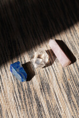 Set crystal gemstones for meditation and chakra healing. Concept of relaxing practice