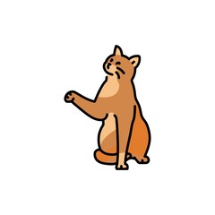 Sitting cat with paw color line icon. Pictogram for web page