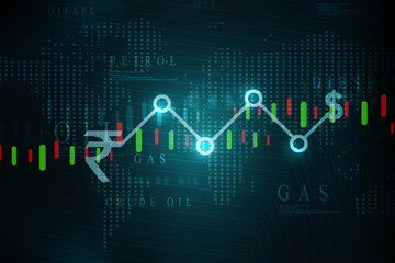 2d rendering Stock market online business concept. business Graph with indian rupee sign