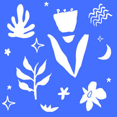 Abstract scandinavian floral seamless pattern, hand drawn flower shapes background