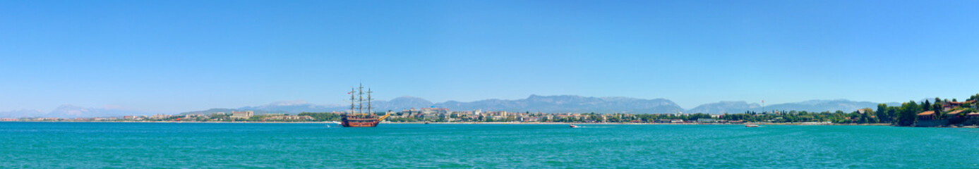 Naklejka na ściany i meble Panoramic view of Side - mediterranean coastline of Antalya Province, Turkey