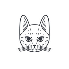 Vector logo design template - illustration of cat head. Contour vector illustration for emblem, badge, insignia.