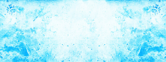 Abstract grunge blue watercolor painted spottet paper texture background banner panorama template.