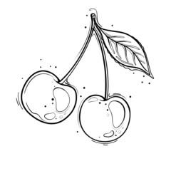 Cherry berries scribble black outline isolated on a white background © Анюта Кашникова