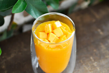 mango smoothie or mango yogurt smoothie , blended mango.