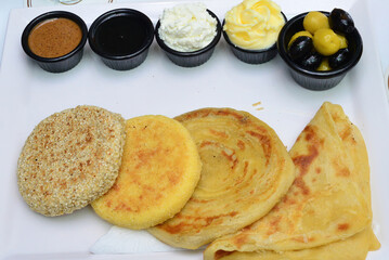 Moroccan stuffed Msemmen for ramadan isolated on white background.