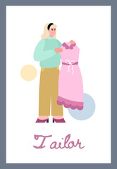 Vertical poster or banner about tailor shop flat style, vector illustration