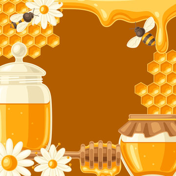 Background with honey items. Image for food and agricultural industry.