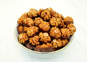 Fresh delicious Moroccan sweets baked on a white background, Moroccan food