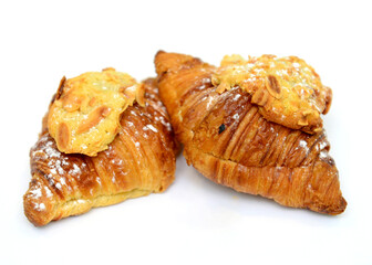 Fresh croissant on a white background, perfect for breakfast.