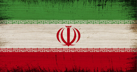 IRAN flag insoled on wood texture with rectangular frame vintage.