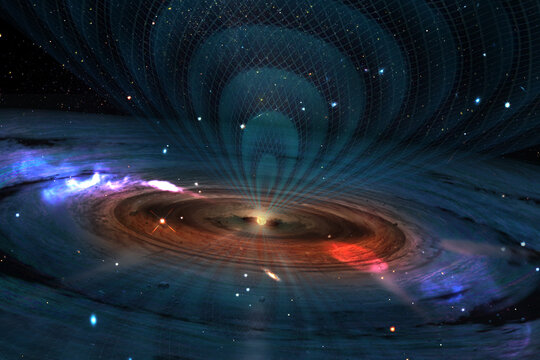 Mysterious black hole, energy grid interlaced in distant space. Sci fi background. Elements of this image furnished by NASA