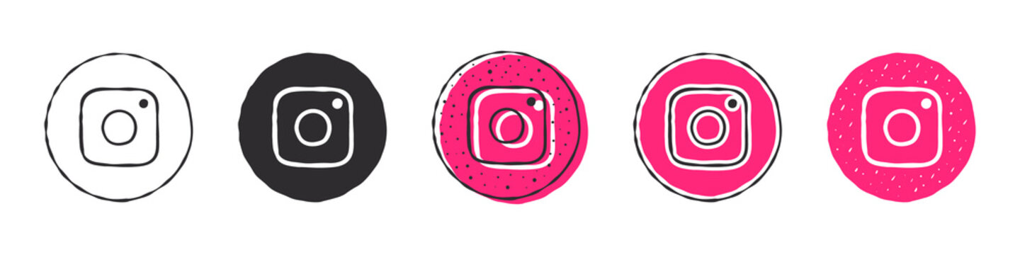 Instagram logo. Social media icons. Hand drawn logos. Vector images