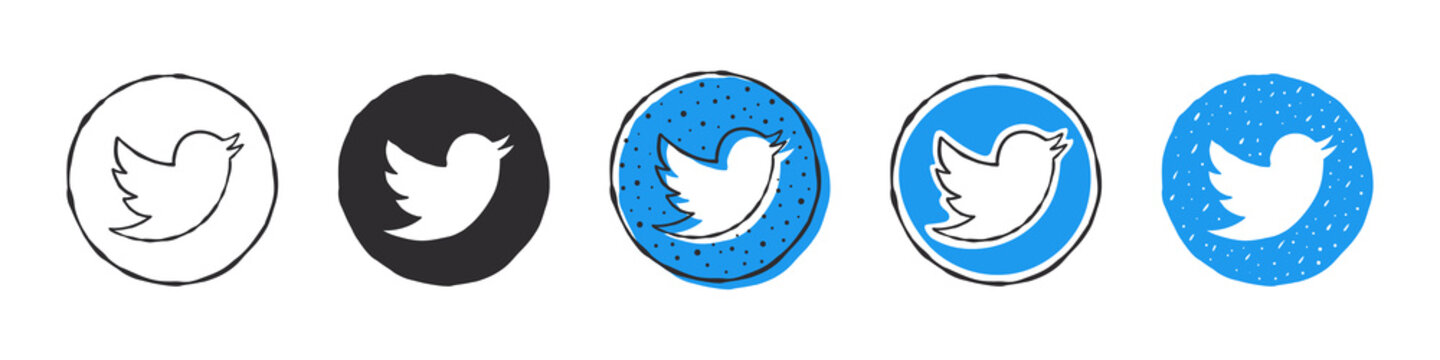 Twitter logo. Social media icons. Hand drawn logos. Vector images