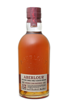 ST. PETERSBURG, RUSSIA - NOVEMBER 24, 2020: Bottle of Aberlour 12 Years Old Speyside Single Malt Scotch Whisky, Scotland