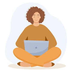 Woman with a laptop working, student or freelancer concept