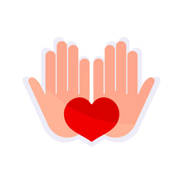 Heart in hands vector icon or design element.Concept of love, cooperation, solidarity. 