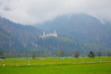 Fall scenery of Bavarian countryside in Schwangau, Germany, Europe, with view of majestic St....