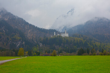 Fall scenery of Bavarian countryside in Schwangau, Germany, Europe, with view of majestic St....