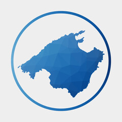 Obraz premium Majorca icon. Polygonal map of the island in gradient ring. Round low poly Majorca sign. Vector illustration.