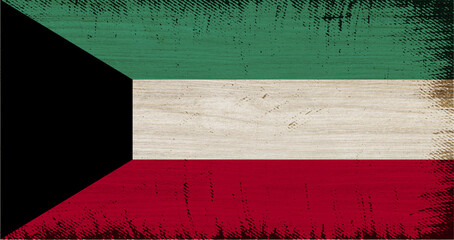 KUWAIT flag insoled on wood texture with rectangular frame vintage.