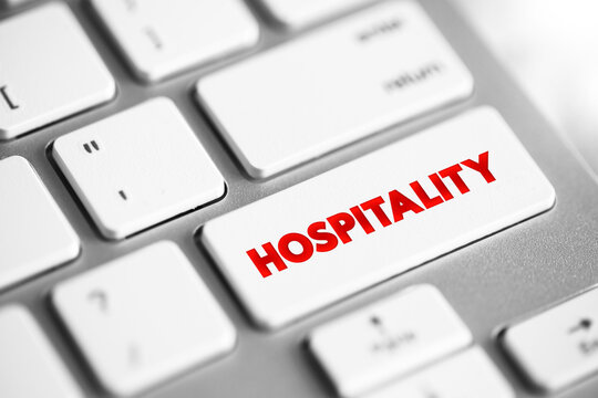 Hospitality text button on keyboard, concept background