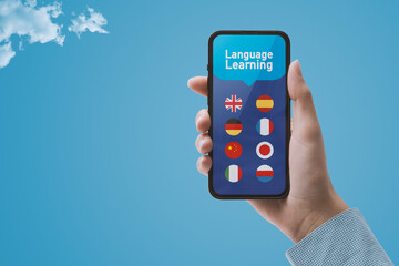 Language learning app on smartphone