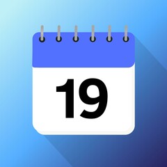 Nineteenth 19th of the month january february march april may june july august september october november dark blue calendar with blue background with 3d shadow 