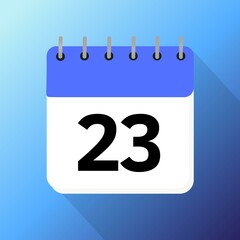 day twenty three 23 january february march april may june july august september october november dark blue calendar with blue background with 3d shadow 