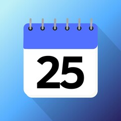 Twenty-fifth 25th of the month january february march april may june july august september october november dark blue calendar with blue background with 3d shadow 