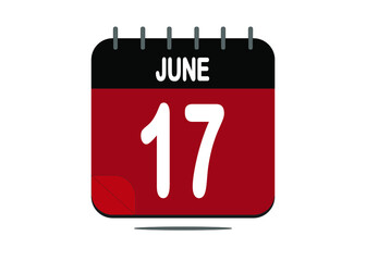 Day 17. June 17. Calendar design template in red and black.