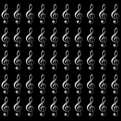 Fototapeta na wymiar Son clef pattern in silver color on black background