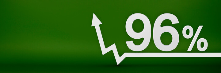 96 percent. The arrow on the graph points up. Rising prices, inflation, increase in income, increase in interest rates, taxes. 3d banner, ninety six percent sign discount on a green background.