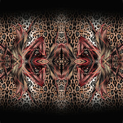 fabric textile pattern with leopard and feather motifs 