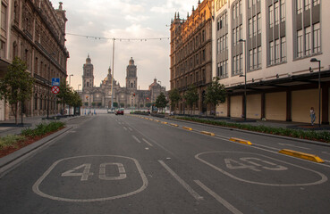Mexico City, Mexico – August 15, 2020: Empty streets while the Covid pandemic took on the city and posters warning people to stay inside their houses