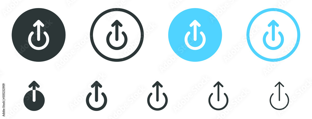 Poster swipe up icon button. Scroll arrow up icon sign - upload icon button, send, export icons