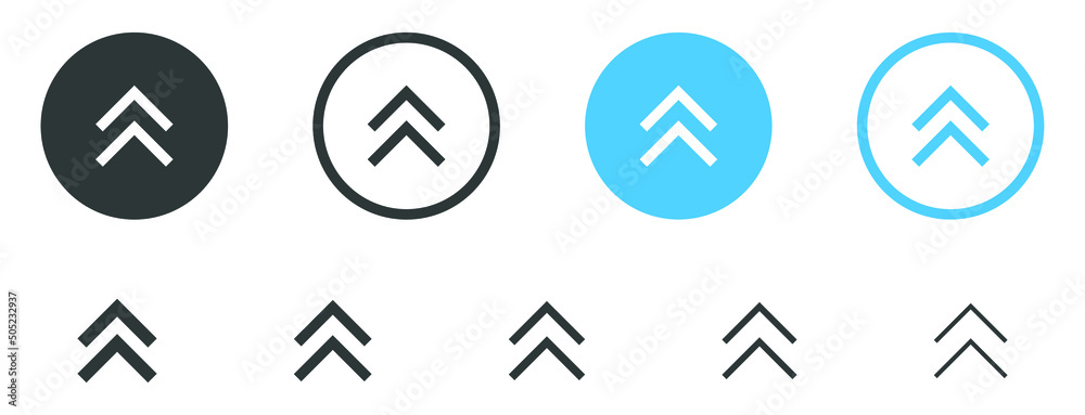 Poster swipe up icon button. Scroll arrow up icon sign - upload icon button, send, export icons