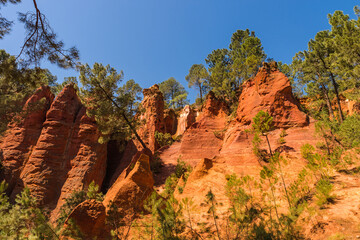 Ochre-red Cliffs in Roussillon (Les Ocres), Provence, France