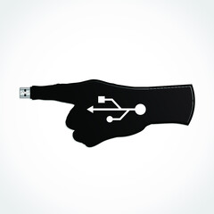 silhouette hand with usb finger / vector illustration