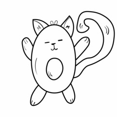 Cute cat doodle illustration. Animal icon. Black line art on white background.