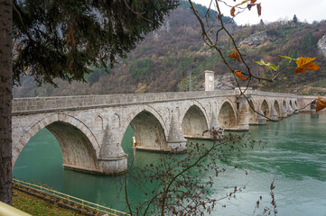 Historic Bridge over the Drina River, Ivo Andric, Famous Tourist Attraction. The Mehmed Pasa...