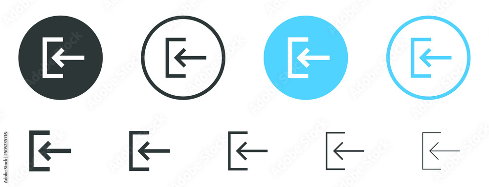 Aufkleber arrow login icon - enter symbol, log in icon button - arrow and door icon entry symbols in filled, t