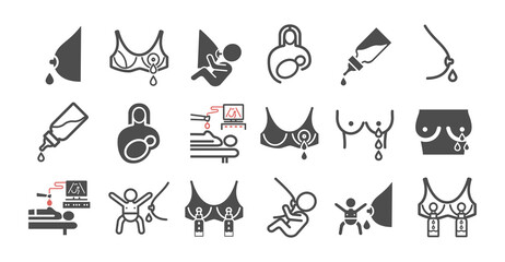 Breastfeeding line icons set. lactating mother infographic. Vector signs for web graphics.