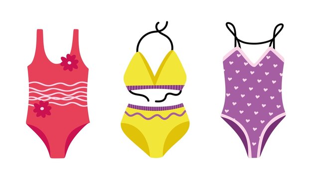 Collection of stylish Swimwear and bikini Underwear Summer concept Vector illustration isolated on white background