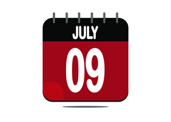 Day 9. July 9. Calendar design template in red and black.