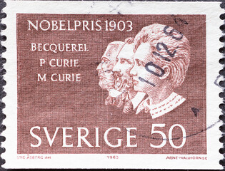 SWEDEN - CIRCA 1963: a postage stamp from SWEDEN, showing portraits of the 1903 Nobel Prize...